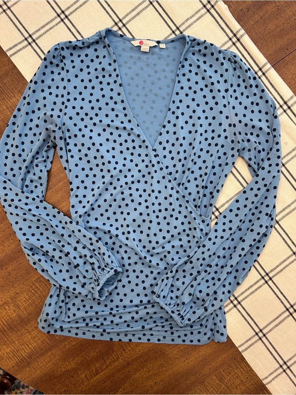 Boden Elodie Faux Wrap Top Long Sleeve Polkadot Womens Size 8